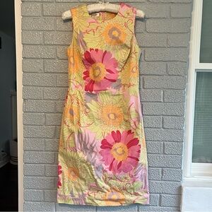 Vintage Talbots Bright Floral Sheath Womens Midi Dress Size 4 Y2K Made in USA